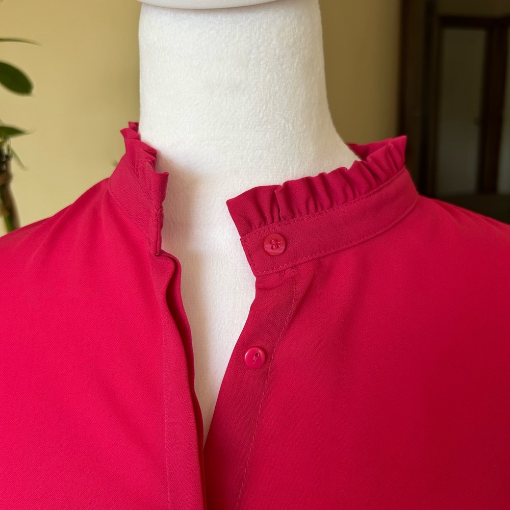 Zara Fuchsia Ruffle Sleeve Button down  Blouse - Picture 3 of 10